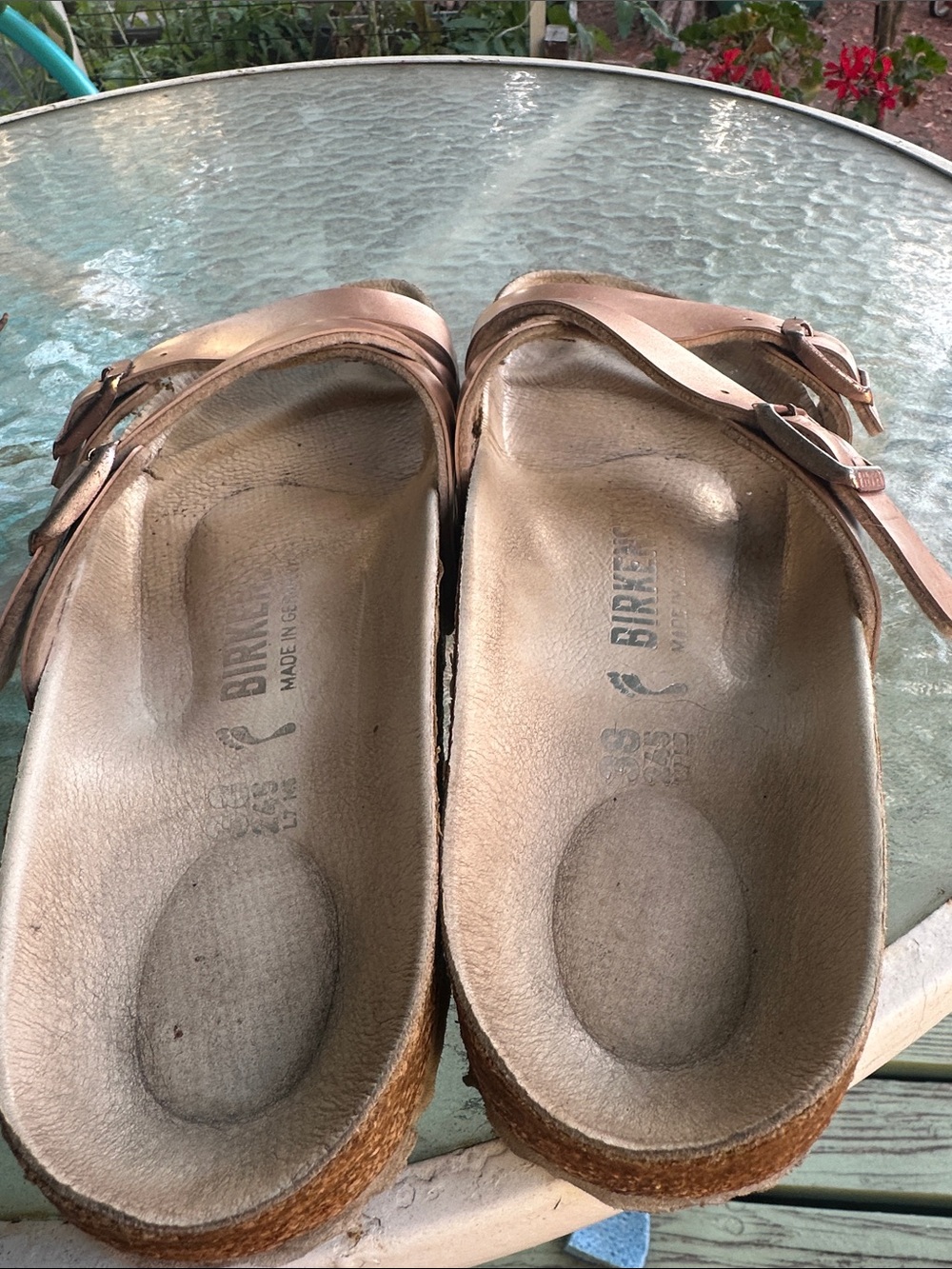 Rose Gold Cross Strap Birkenstock Slides - Picture 4 of 6